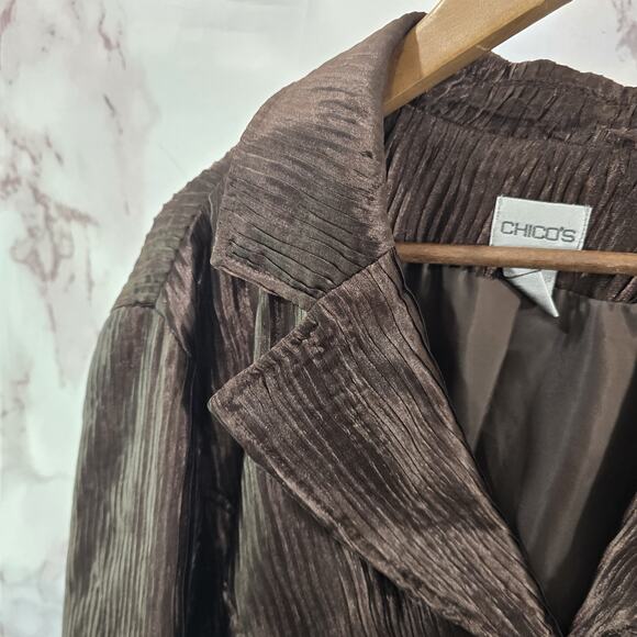 Chicos Jacket Women XL 3 Brown Lightweight Textured Blazer Blouse Artsy - Picture 2 of 10